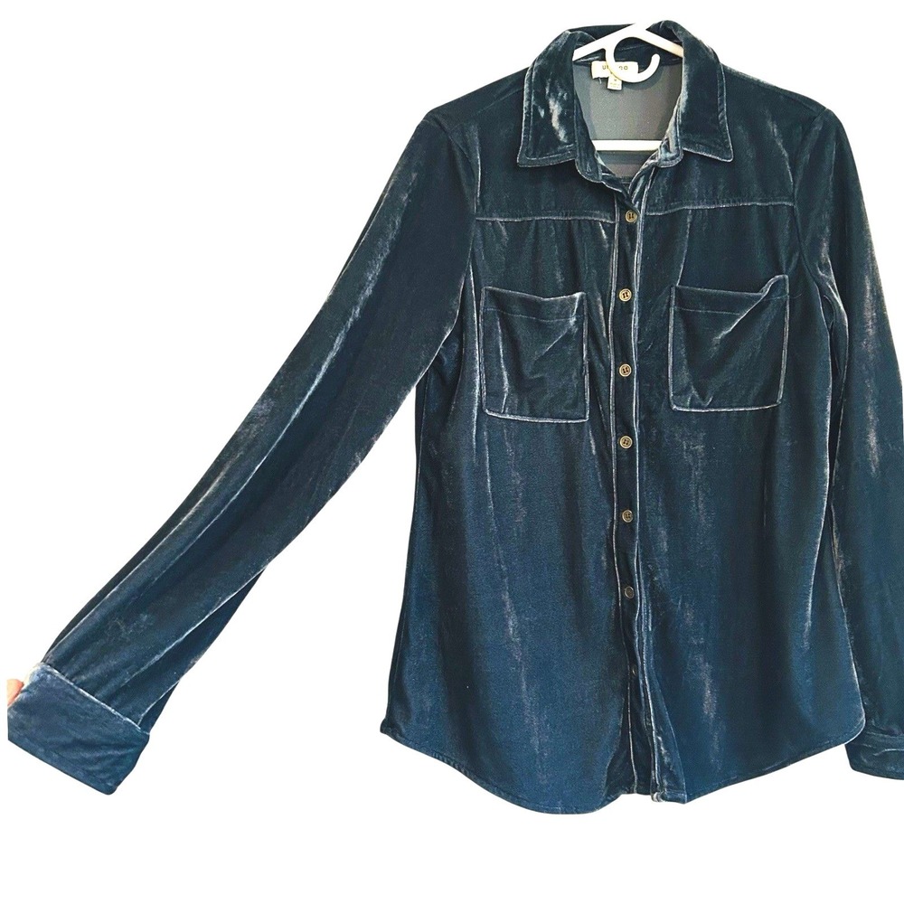 Umgee Velvet Button Up Blouse Sz M Tunic Blue Grunge Whimsigoth Gothic